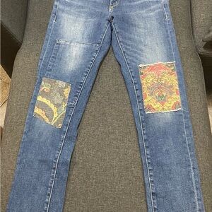Blue Patchwork Women's Jeans